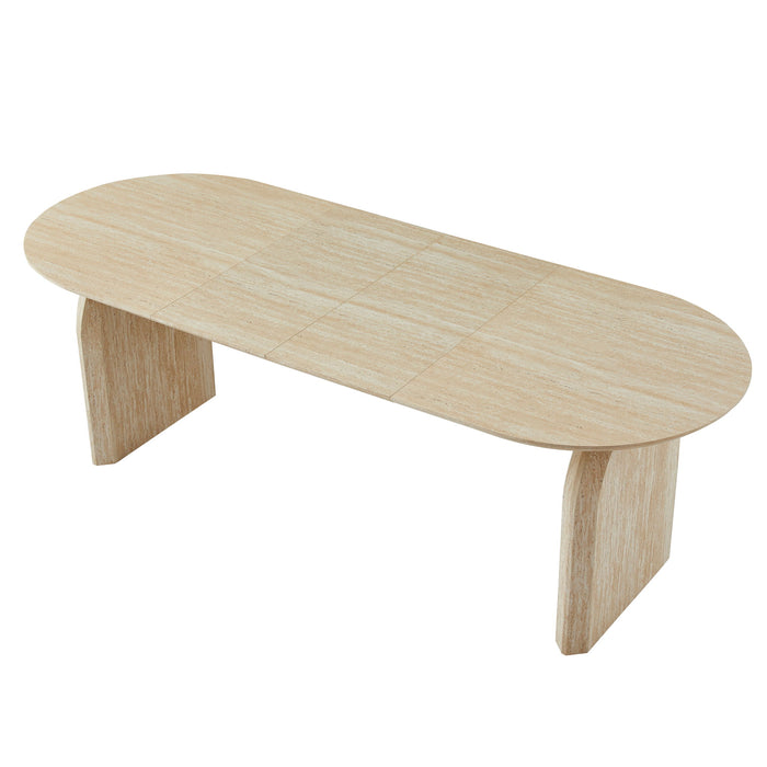 Oval Extendable Dining Table With Dual Pillar Design - Off White