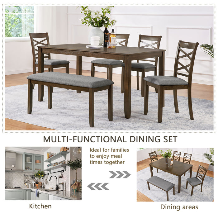 Elegant 6 Piece Dining Table Set With 4 Chairs And Bench