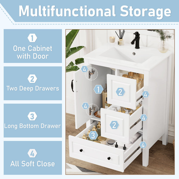 Retro Bathroom Vanity With Sink, Soft Closing Cabinet & Drawers