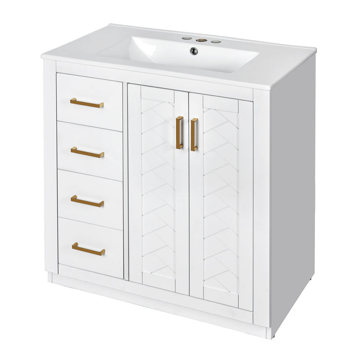 Ceramic Sink Combo, Freestanding Vanity Set With 3 Drawers & Soft Closing Doors