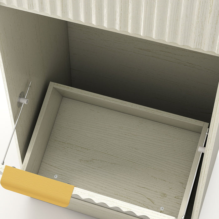 Tilt Out Trash Can Cabinet With Wave Textured Drawer & Pull Out Bin