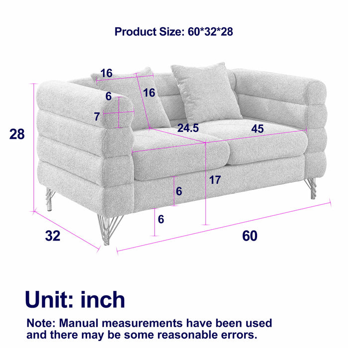 Oversized 2 Seater Sectional Sofa With Deep Seating And 2 Pillows