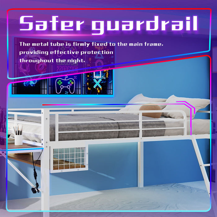 Loft Bed With Built In Desk, LED Light Strip