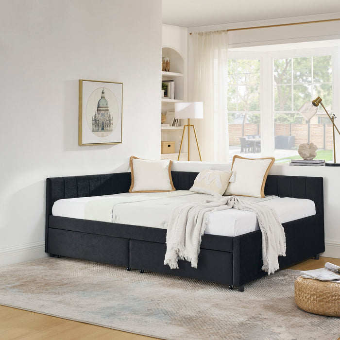Upholstered Tufted Daybed Frame With Storage Drawers