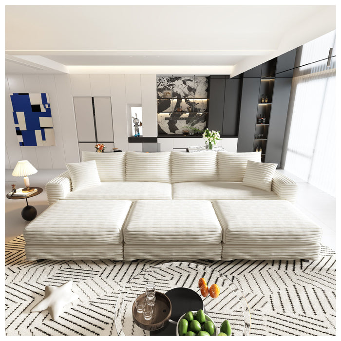 Deep Seat Convertible Sofa With Soft Pillows And Ottomans