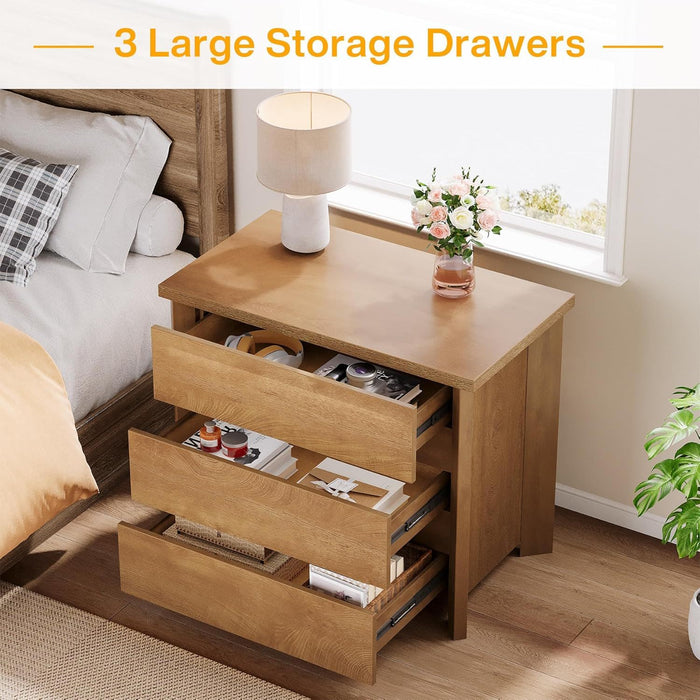 Nightstand With 3 Drawers, Bedside Table, Compact Storage - Brown