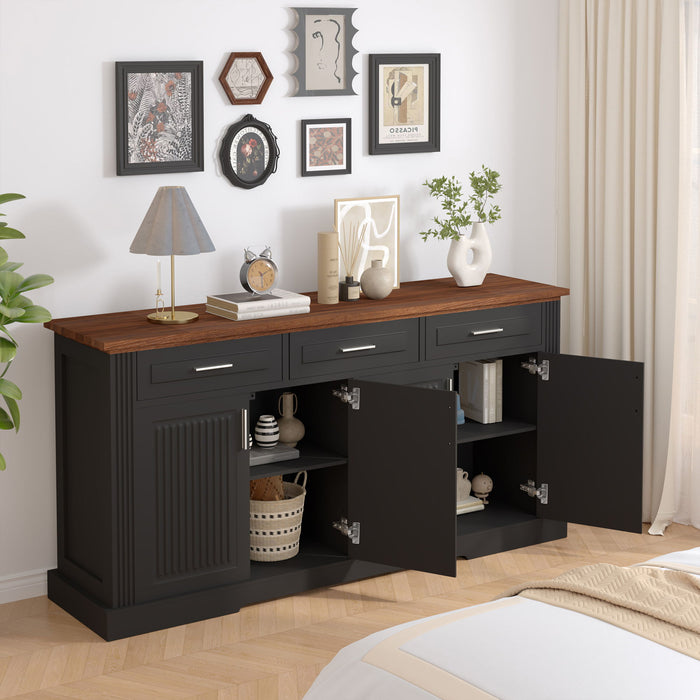 Fluted Sideboard Buffet Cabinet With 4 Doors And 3 Drawers