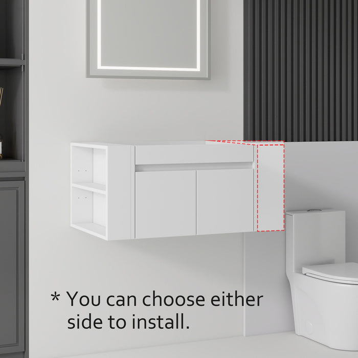 Floating Bathroom Vanity Cabinet, Soft Close Double Drawers, Open Side Storage, Wall Mounted, Cabinet Only