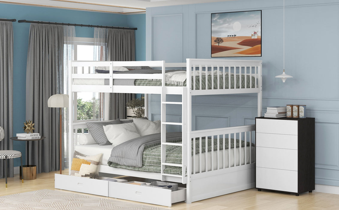 Bunk Bed With Ladders And 2 Storage Drawers