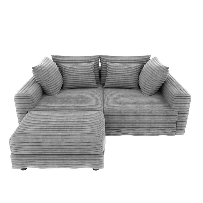 Plush Corduroy 4 Seat Sofa With Soft Pillows And Movable Ottoman