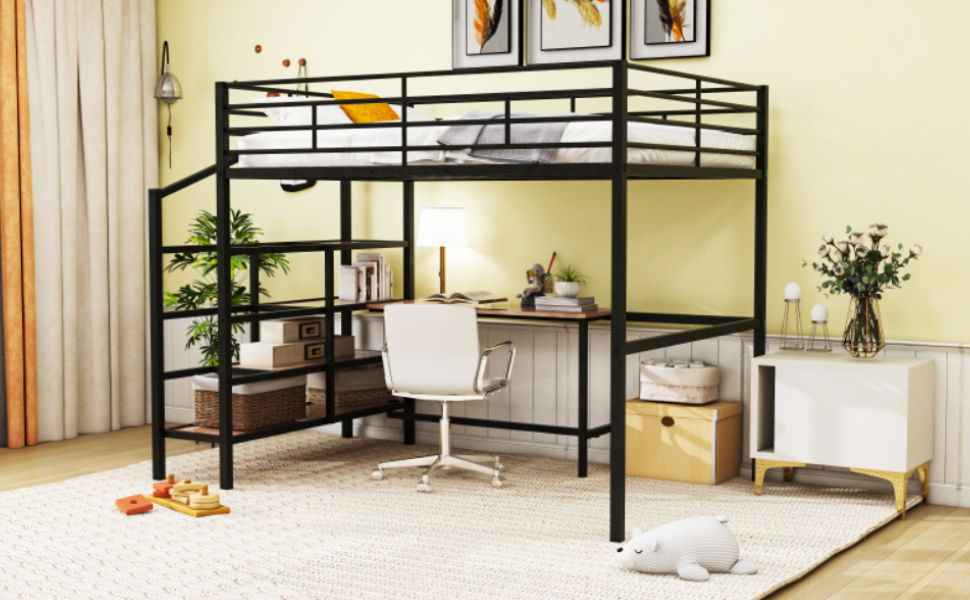 Loft Bed With Desk And Lateral Storage Ladder