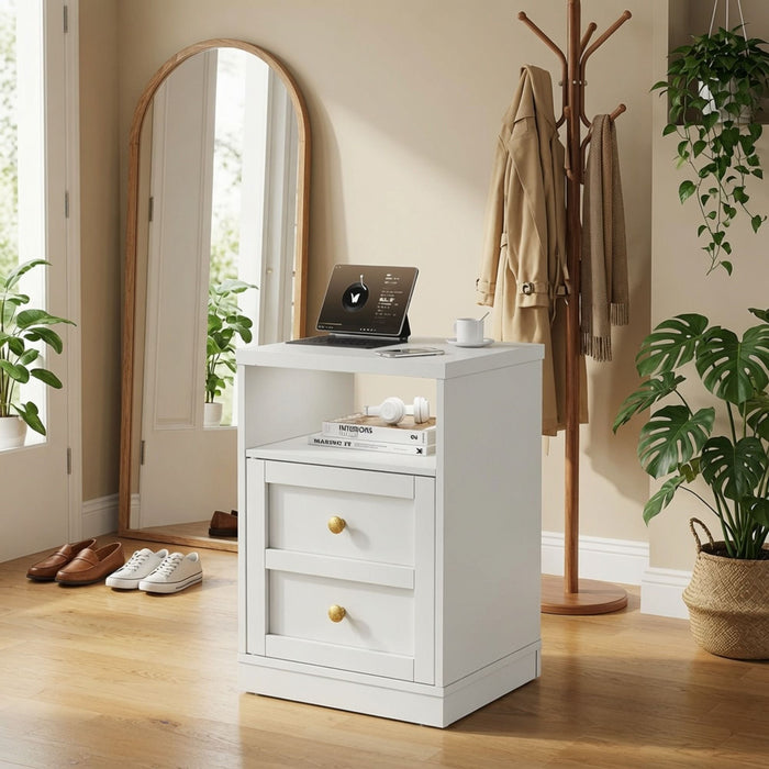 Nightstand With Door & Shelf, 2 Drawer Side Table