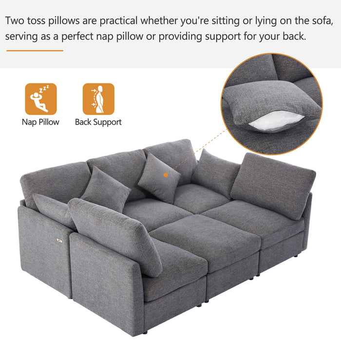 Sectional Sofa Modular U-Shaped With Ottoman & USB Ports