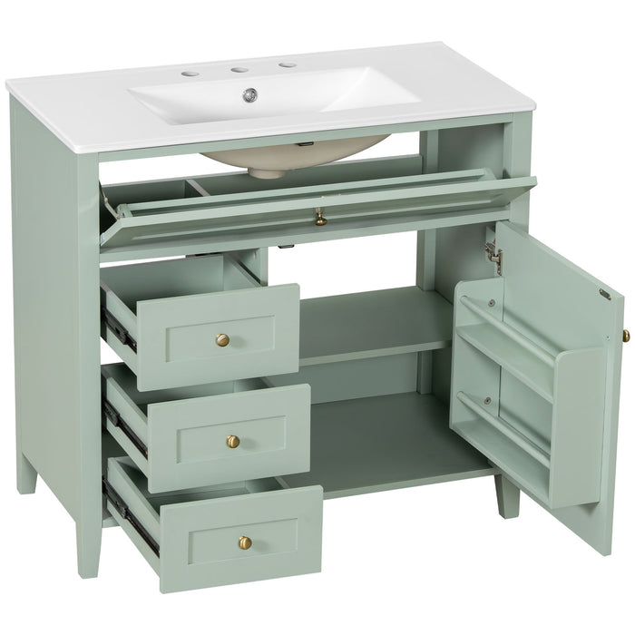 Bathroom Vanity With Sink, 3 Drawers & Cabinet With Adjustable Shelves