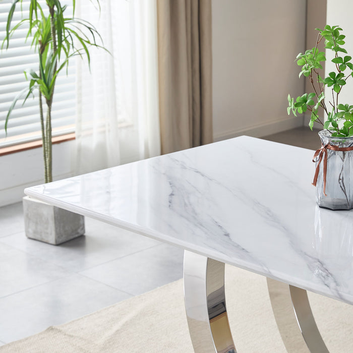 Rectangular Dining Table - Silver / White
