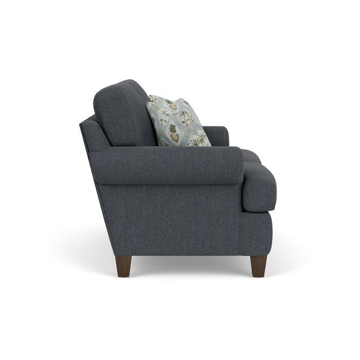 Moxy - Fabric Loveseat, T-Shaped Seat Cushion, Curved Sock Arms