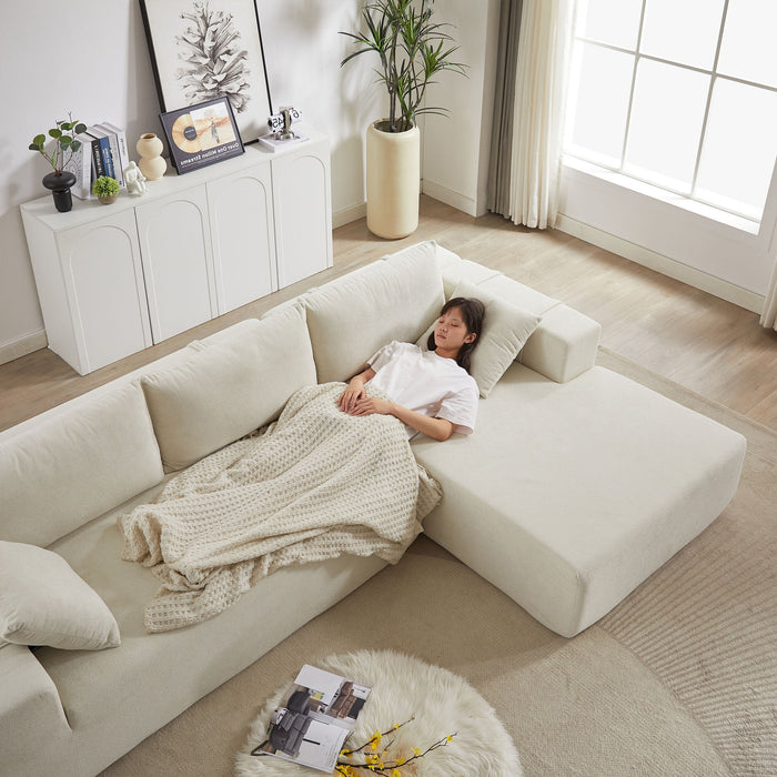 Modern Chenille Upholstered Sectional Sofa Couch Set With 6 Pillows,Free Combination