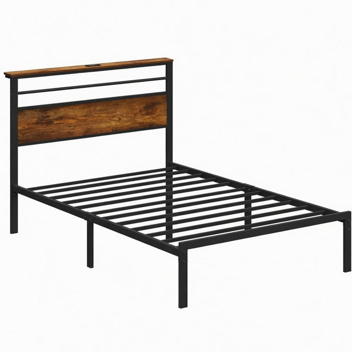 Platform Bed Frame With Charging Station & Headboard Shelves