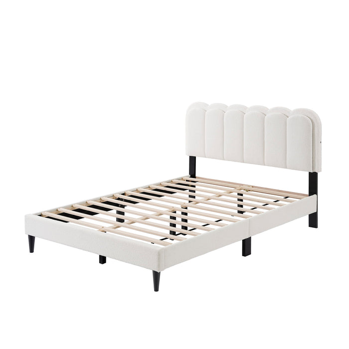 Queen Size Lambswool Petal Headboard Bed Frame With Ambient Light - White
