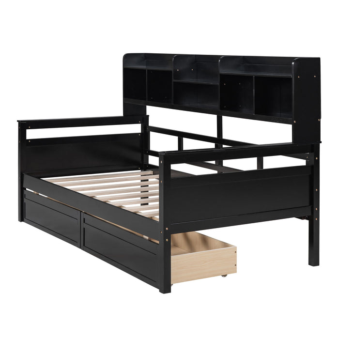 Daybed, Slat Support, With Bedside Shelves And 2 Drawers