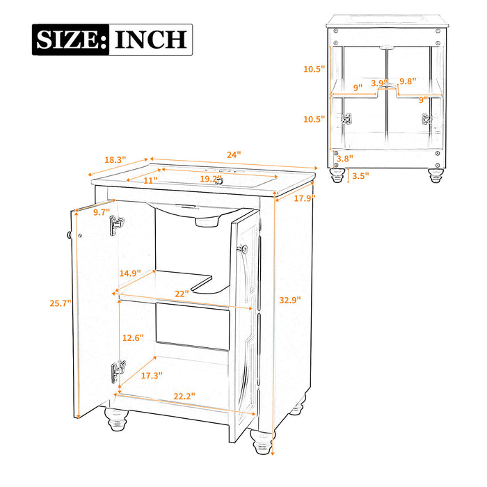 Bathroom Vanity With Ornate Elliptical Motif, Soft Close Hinges