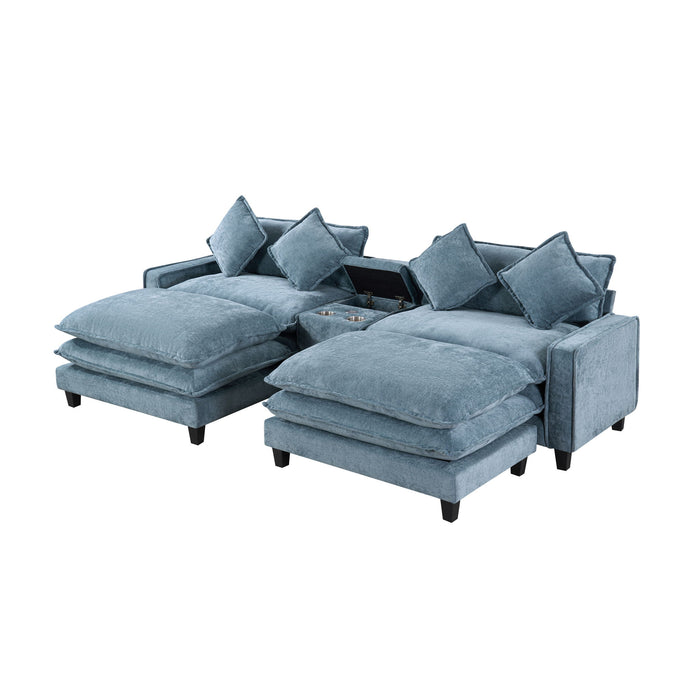 Modern Sectional Sofa With Removable Ottomans, USB Ports