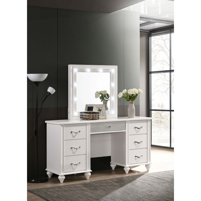 Charlotte - 7 Drawer Vanity Desk With LED Mirror - White