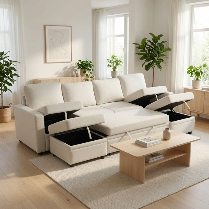 Extra Wide U - Shape Convertible Sleeper Sofa Bed With Dual Storage Ottoman