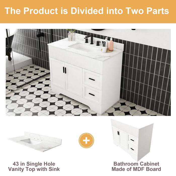 Bathroom Vanity Set, Fluted Cabinet With Soft Close Doors & Drawers, 3 Faucet Holes, Sink Included - White