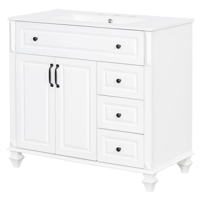 Modern Bathroom Vanity With Sink, 3 Drawers & 2 Doors