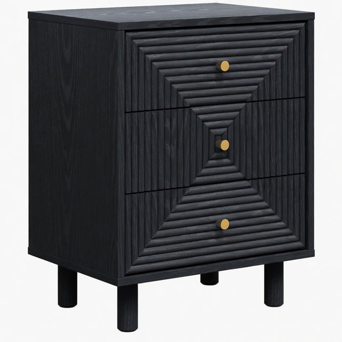 3 Drawer Nightstand - Black - Wood