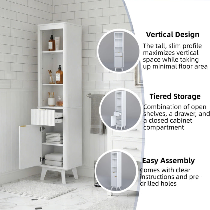 Tall Bathroom Storage Cabinet With Adjustable Shelves And 1 Drawer & Door