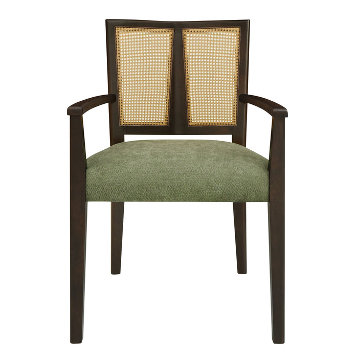 Mid Century Modern Arm Dining Chair Set With Rattan Backrest