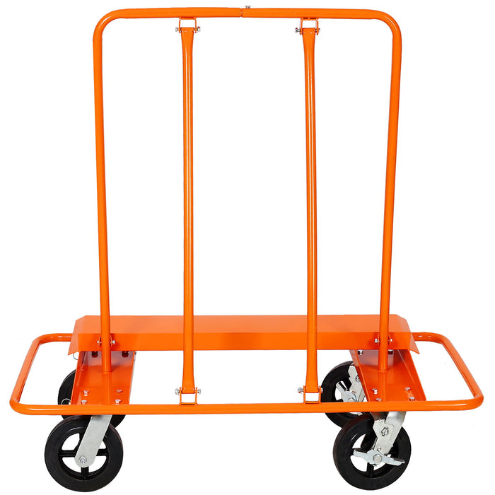 Heavy Duty Drywall Sheet Cart & Panel Dolly With 2400Lbs Capacity, Mold On Rubber Wheels, Steel Construction - Orange