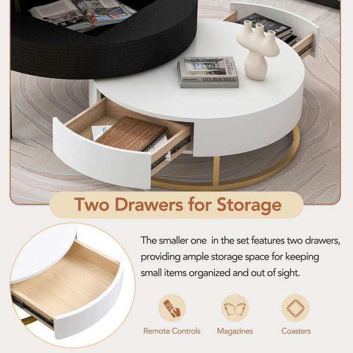 Modern Round Lift-Top Nesting Coffee Tables With 2 Drawers
