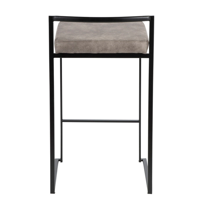 Fuji - Contemporary Stackable Counter Stool (Set of 2) - Black / Stone