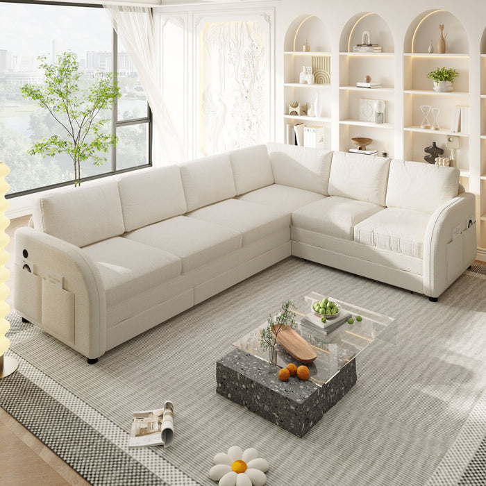 L-Shaped Couch With Pull-Out Bed, Convertible Sleeper Sofa With Side Pocket & USB Port
