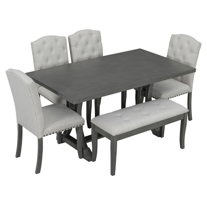 Dining Table Set With 4 Upholstered Chairs And Bench