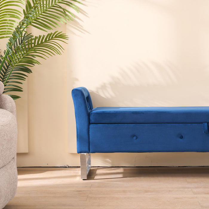 Wide Storage Soft Ottoman Bench With Armrests