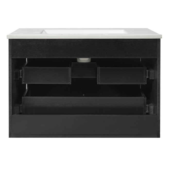 Floating Bathroom Vanity With Oval Knobs & Round Edge, Soft Close Drawer Slides