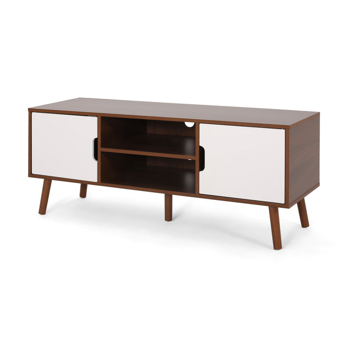 TV Stand With Shelves And Splayed Legs - White / Walnut