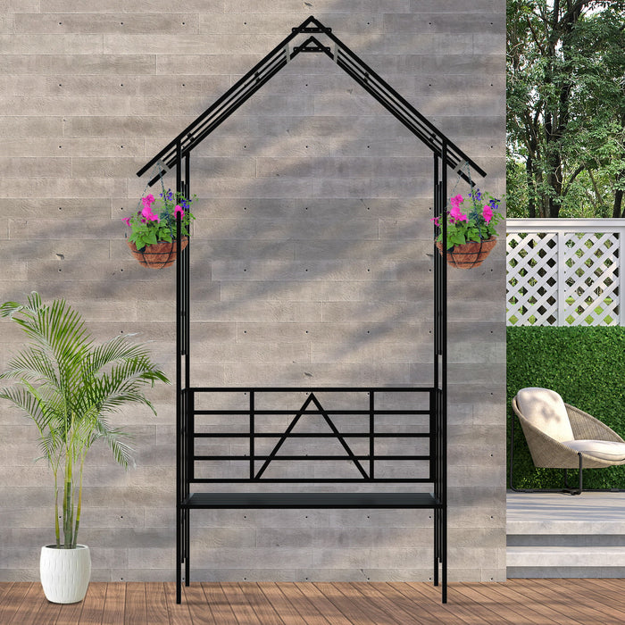 Garden Arch With Bench Turned Into Flower Stand Climbing Plants Support Outdoor - Black