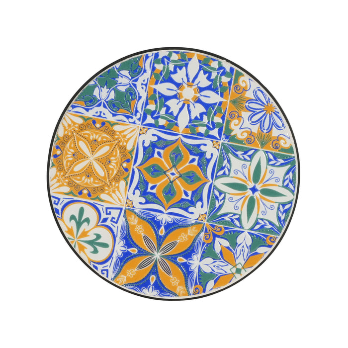 French Country Patio Side Table With Vibrant Tile Top