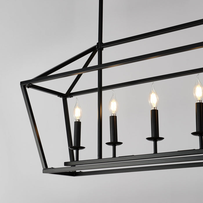 5 Light Farmhouse Kitchen Island Lighting, 5 Light Industrial Linear Chandelier For Dining Room Metal Hanging Pendant Light Fixture For Bedroom Living Room Hallway Conference Room - Matte Black