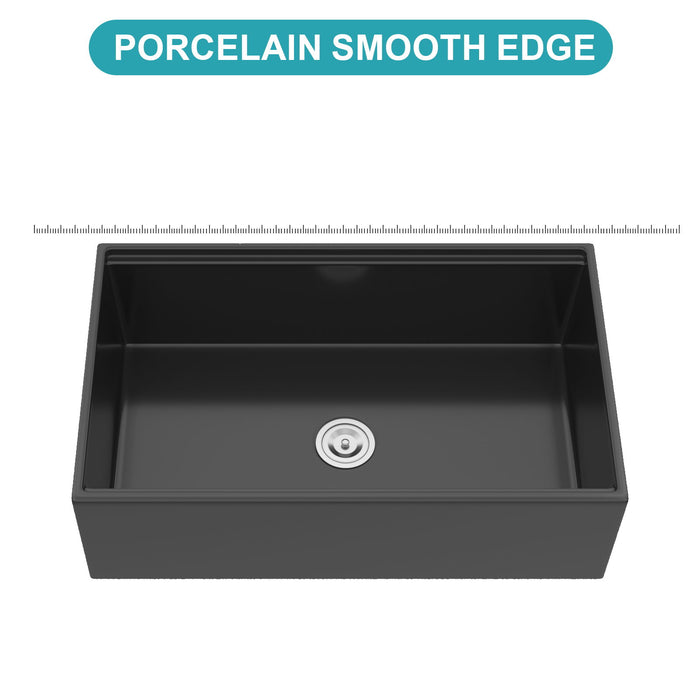 Porcelain Ceramic Farmhouse Sink Workstation With Reversible Apron Design - Single Bowl