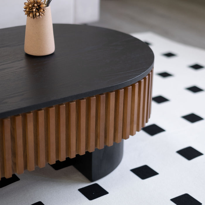 Elliptical Living Room Coffee Table With Hidden Storage And Removable Tabletop