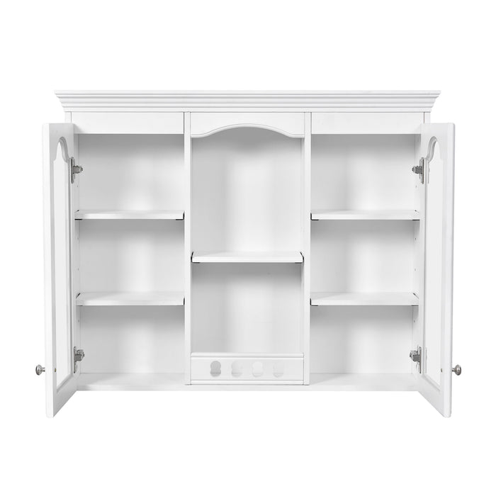 Wall-Mounted Medicine Cabinet With 2 Glass Doors, Adjustable Shelves - White