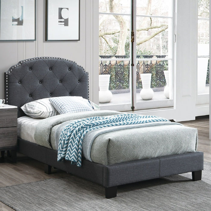 Button Tufted Bed With Nailhead Trim
