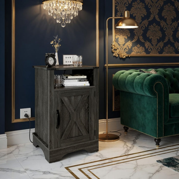 Farmhouse Nightstand, Charging Station & Storage