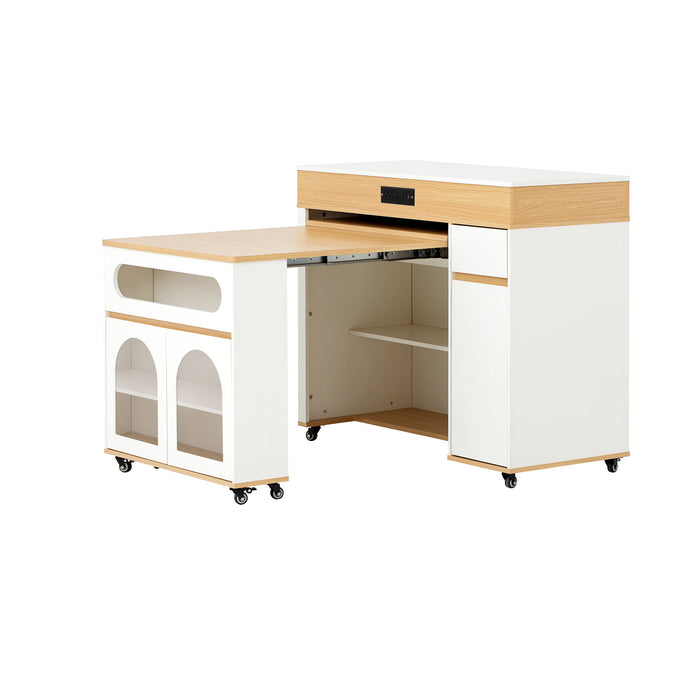 Extendable Dining Table With Folding Top, Rolling Kitchen Island With Drawers And Power Outlet